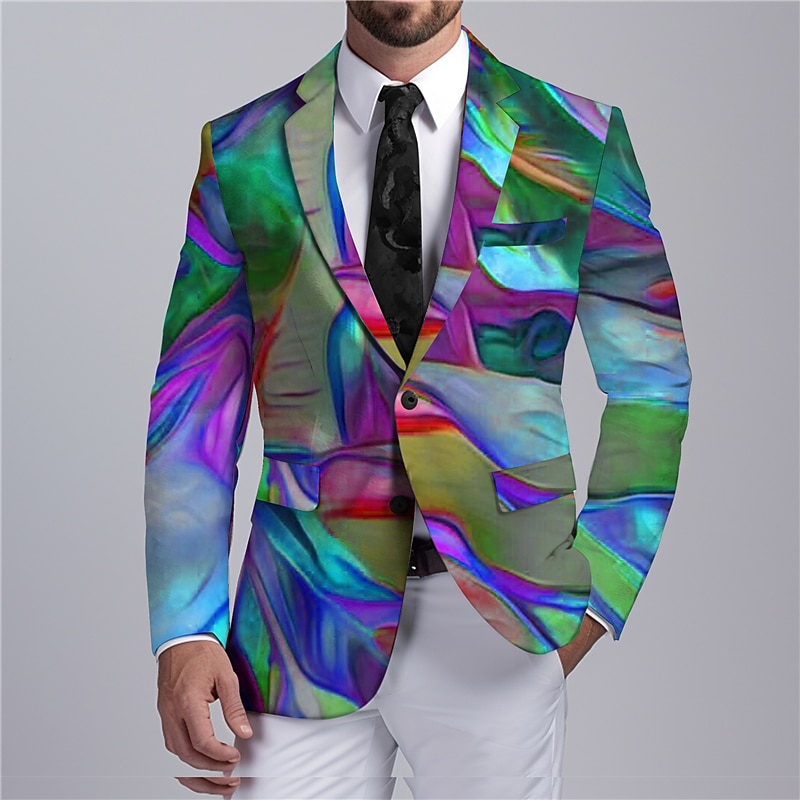 Men's Colorful Gradual Long Sleeve Turndown Business Abstract Work Wear to work Going out Buttons Print Multi Pocket3