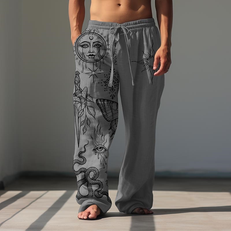 Men's Sun Linen Pants Pants Trousers Baggy Pants Mid Waist Vintage Outdoor Daily Wear Streetwear Fall & Winter Black White Green 5