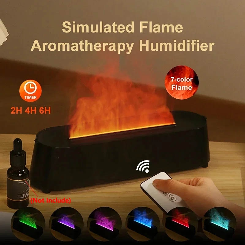 Creative 3D Simulation Flame Air Humidifier Household Colorful Atmosphere Light Intelligent Remote Control Humidifier USB Desktop Silent Large Fog Volume Humidifier Home Decor Room Decor