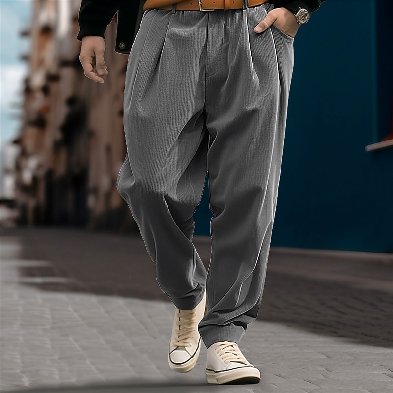 Men's Dress Pants Corduroy Pants Trousers Pleated Pants Suit Pants Front Pocket Straight Leg Plain Comfort Business Daily Holiday Fashion Chic & Modern Black Gray2