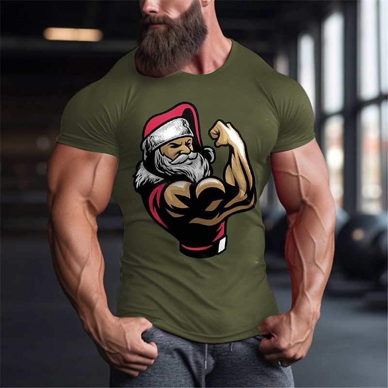 Christmas Men's Muscle Santa Claus Old Man T Shirt Cotton Short Sleeve Graphic Shirt Black White Red Comfortable Tee Sports Outdoor Holiday Fashion Designer Clothing2