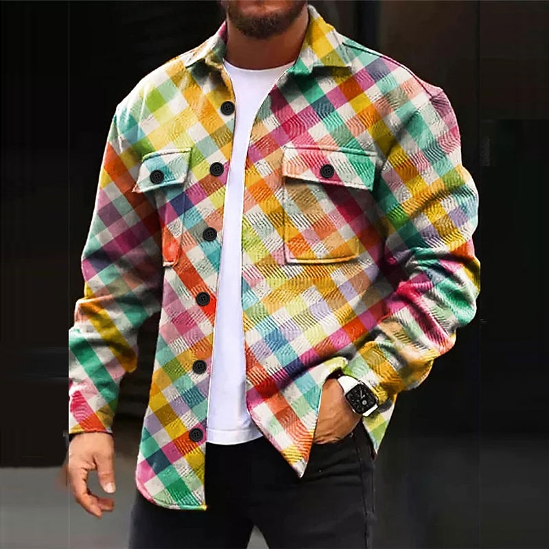 Men's Abstract Shirt Shirt Jacket Overshirt Long Sleeve Artistic Abstract Outdoor Street Casual Daily Fall & Winter Turndown Buttons Pocket Print Red Green2