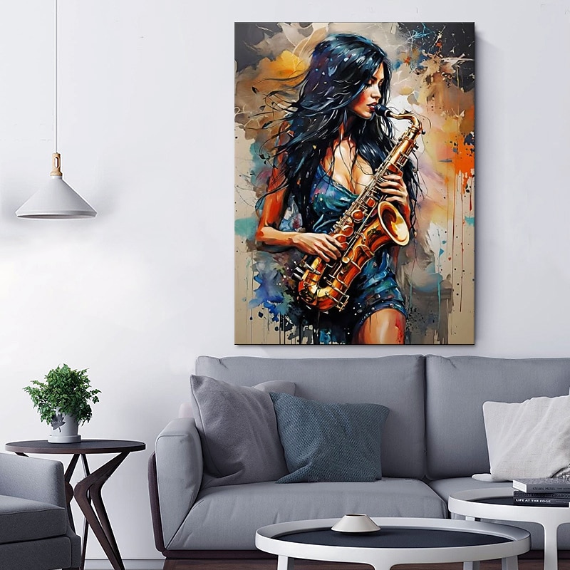 Handmade Oil Painting Canvas Wall Art Decoration Abstract Figure Portrait Girl Who Plays The Saxophone for Home Decor Rolled Frameless Unstretched Painting4