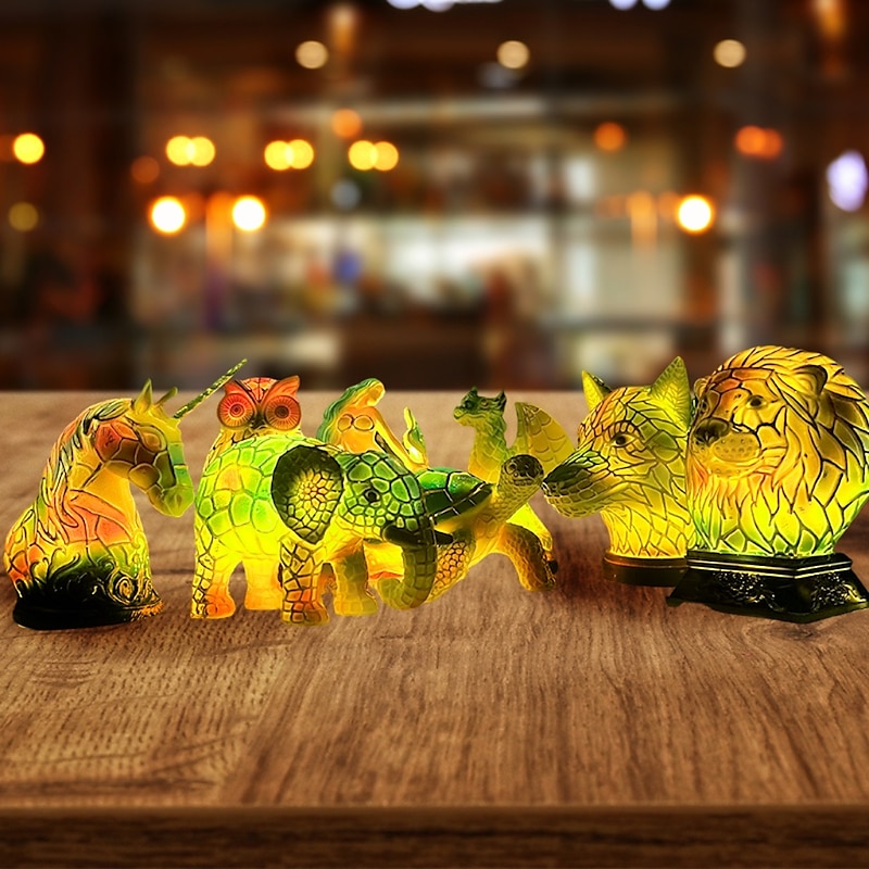Animal Table Lamp Series, Stained Resin Table Lamp Night Light, Stained Resin Animal Night Light, Stained Resin Lamp for Bedroom Animal Lovers Home Decor 10*15CM/3.93*5.9INCH (3pcs Button Batteries)4