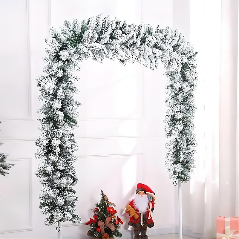 1pc, Snow Flocked Christmas Garland, Snowy Artificial Christmas Garland, Winter Frosted Holiday Pine Garland White Cedar Garland For Xmas Tree Stairs Fireplace Decor Christmas Wreath.2