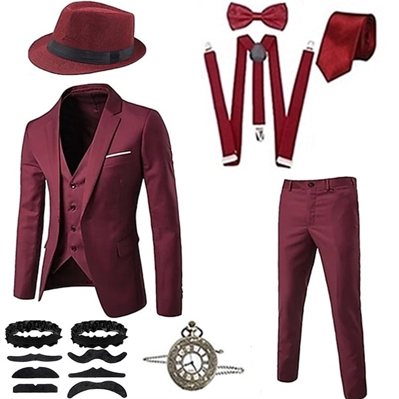 Retro Vintage Roaring 20s 1920s Flapper Dress Suits & Blazers Couples Costumes The Great Gatsby Gentleman Solid Color Fancy Dress Men's Women's Halloween Carnival Masquerade Party / Cocktail Fancy2