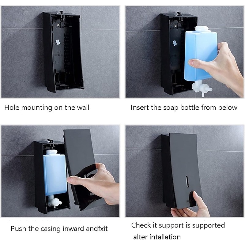 Shampoo Dispenser for Shower,Wall Mount Soap/Shampoo/Lotion Shower Dispenser System Cool Matte Black Constraction ABS 1pc Wall Mounted Push Button Handwash Machine 450ml4