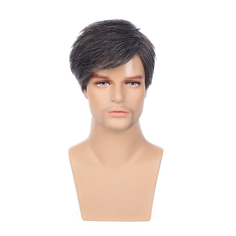 Mens Gray Wig Short Layered Natural Synthetic Heat Resistant Halloween Cosplay Costume Wig with Wig Cap2