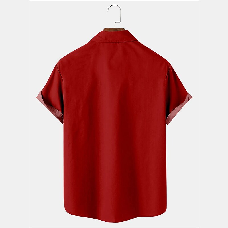 Christmas Men's Santa Claus Shirt Short Sleeve Hawaiian Casual Daily Wear Going out Weekend Autumn / Fall Turndown Pocket Print Button-Down Burgundy Blue3