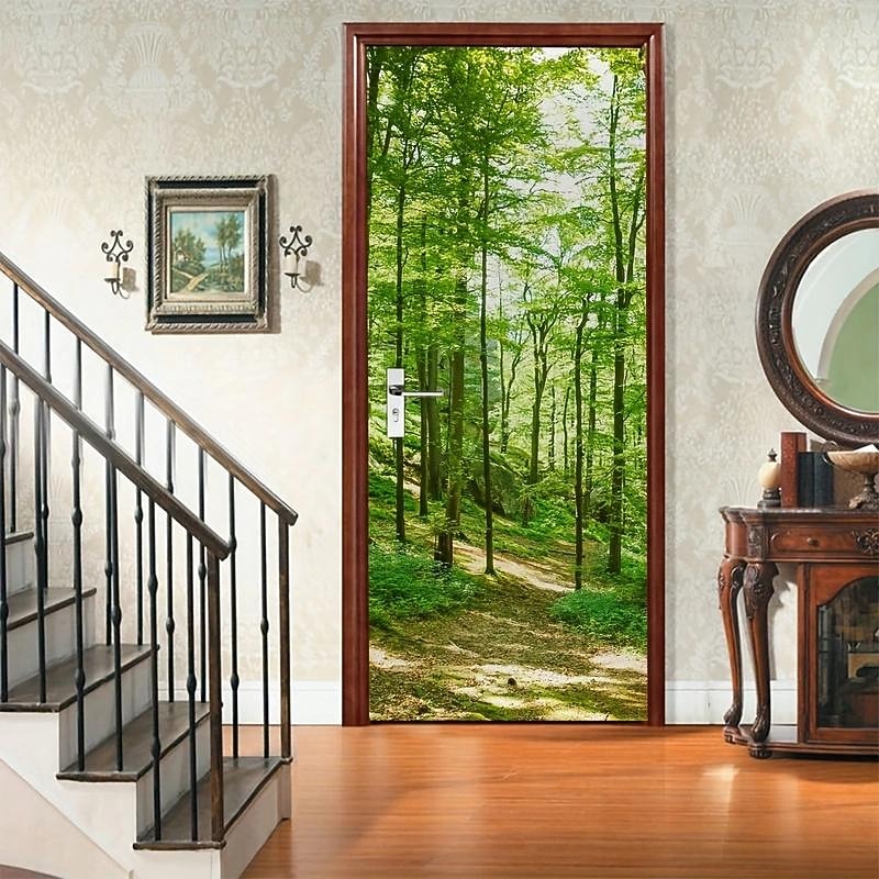 Sunlight Forest Door Covers Door Tapestry Door Curtain Decoration Backdrop Door Banner for Front Door Farmhouse Holiday Party Decor Supplies2