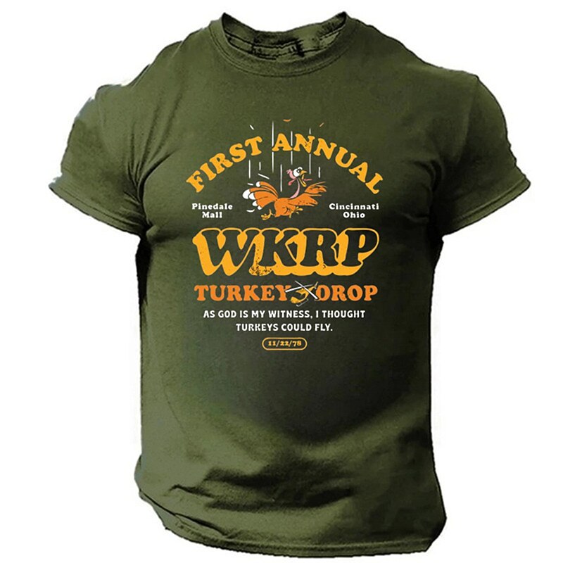 Men's WKRP Turkey Drop T-Shirt - First Annual Funny Retro TV Show Graphic Tee with "As God Is My Witness" Quote4