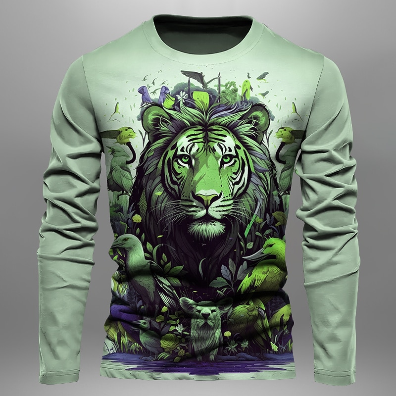 Men's Graphic Tiger T Shirt Long Sleeve T shirt 3D Print Crew Neck Shirt Fashion Designer Casual Sports Outdoor Holiday Going out Red Blue Brown Spring &  Fall Clothing Apparel S M L XL 2XL 3XL 4XL4