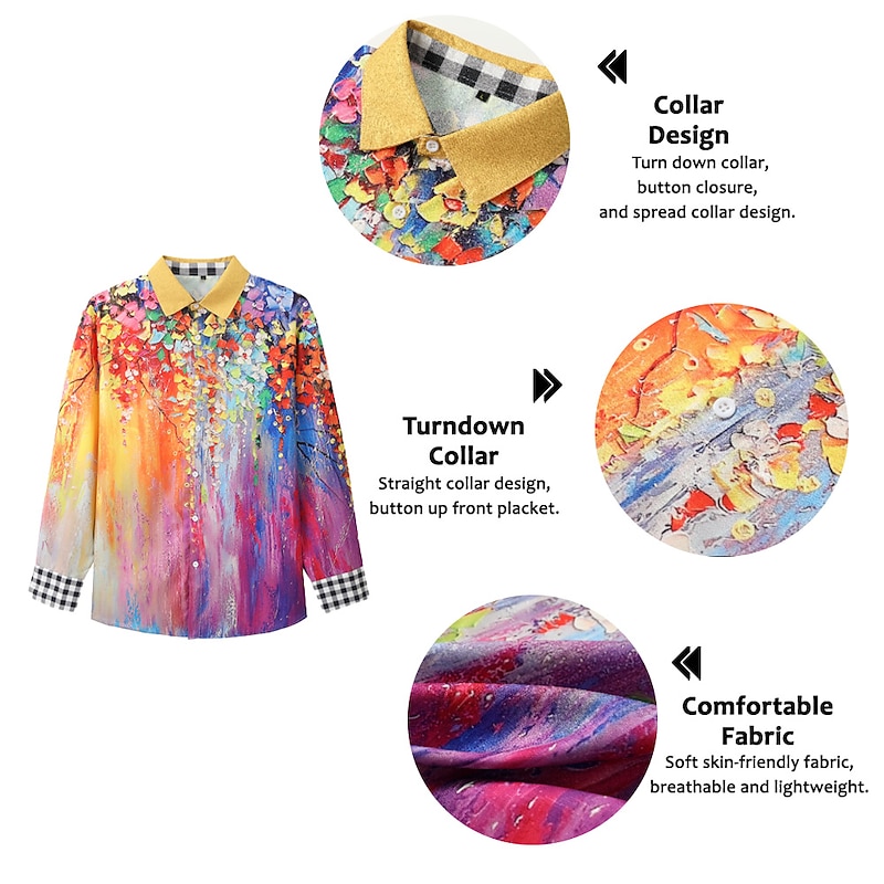 Men's Floral Shirt Aloha Shirt Long Sleeve Fashion Streetwear Designer Outdoor Casual Daily Summer Spring Fall Turndown Print Black White Red Navy Blue Light Purple2