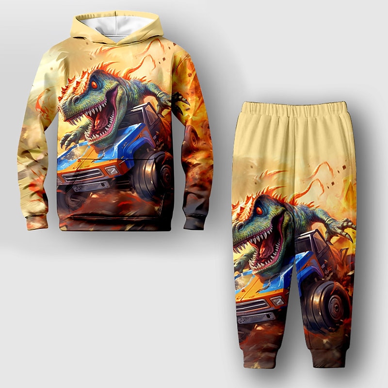 Boys 3D Dinosaur Hoodie & Sweatpants Set Set Long Sleeve 3D Printing Fall Winter Active Fashion Cool Kids 3-12 Years Outdoor Vacation Street Regular Fit3