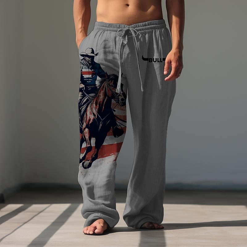 Men's Cowboy Linen Pants Pants Trousers Baggy Pants Mid Waist Vintage Outdoor Daily Wear Streetwear Fall & Winter White Green Khaki4