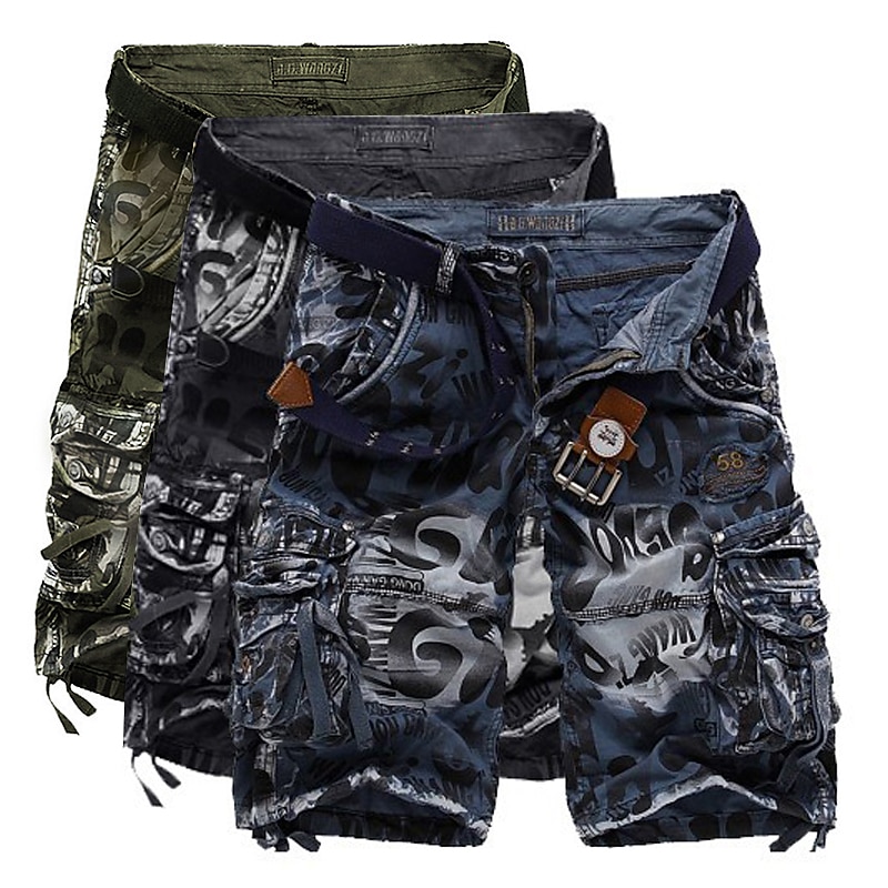 Men's Cargo Shorts Camo Shorts Hiking Shorts Multi Pocket Camouflage Camo / Camouflage Knee Length Daily Vintage Streetwear Army Green Blue