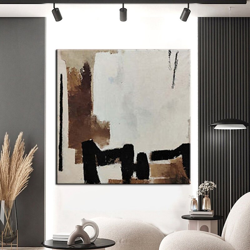 Handmade 3D Texture Art oil painting Hand Painted Oil Painting Beige Large Beige brown black Minimalist Painting Geometrical Plaster Painting home Decor ready to hang or canvas4