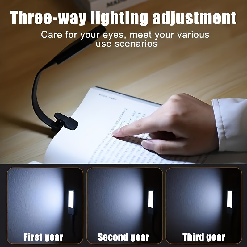 Rechargeable Book Reading Light Lamp LED Book Light For Reading In Bed - Eye Caring Adjustable Brightness 3 Color Temperatures 10 HoursRuntime USB Reading Light For BedBook Light Clip On2