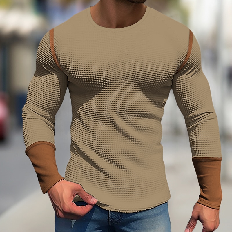 Men's Waffle Tee T Shirt Waffle Henley Shirt Henley Shirt Long Sleeve Henley Spring &  Fall Color Block Fashion Designer Basic Patchwork Vacation Street Going out Black White Blue Top Tee for Men3