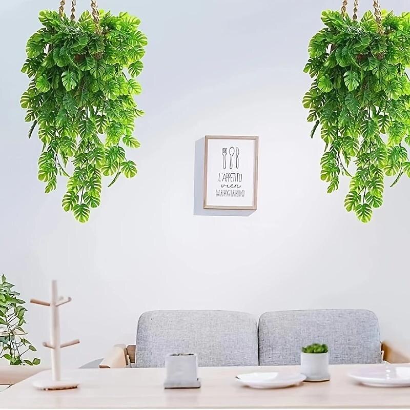 Artificial Hanging Vines, Fake Monstera Leafs Vine Jungle Leaf Plants Tropical Leaves Rattan For Houseplants Indoor Home Kitchen Garden Outdoor Wall, Wedding Decoration2