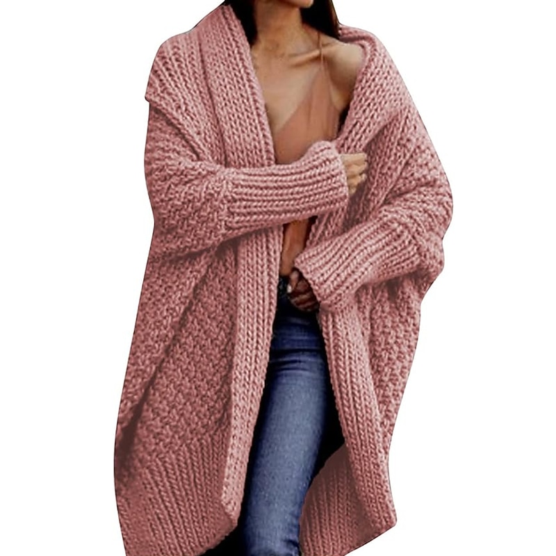 Women's Cardigan Fashion Casual Soft Solid Color Chunky Open Front Knitted Long Sleeve Long Tops Knit Outdoor Daily Going out Pink Camel Fall Winter3