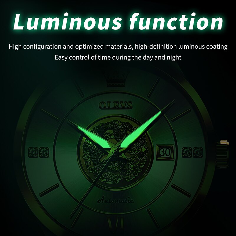 OLEVS Luxury Brand Automatic Men's Watches Golden Dragon Stainless steel Wristwatch Classics Waterproof Mechanical Watch 66932