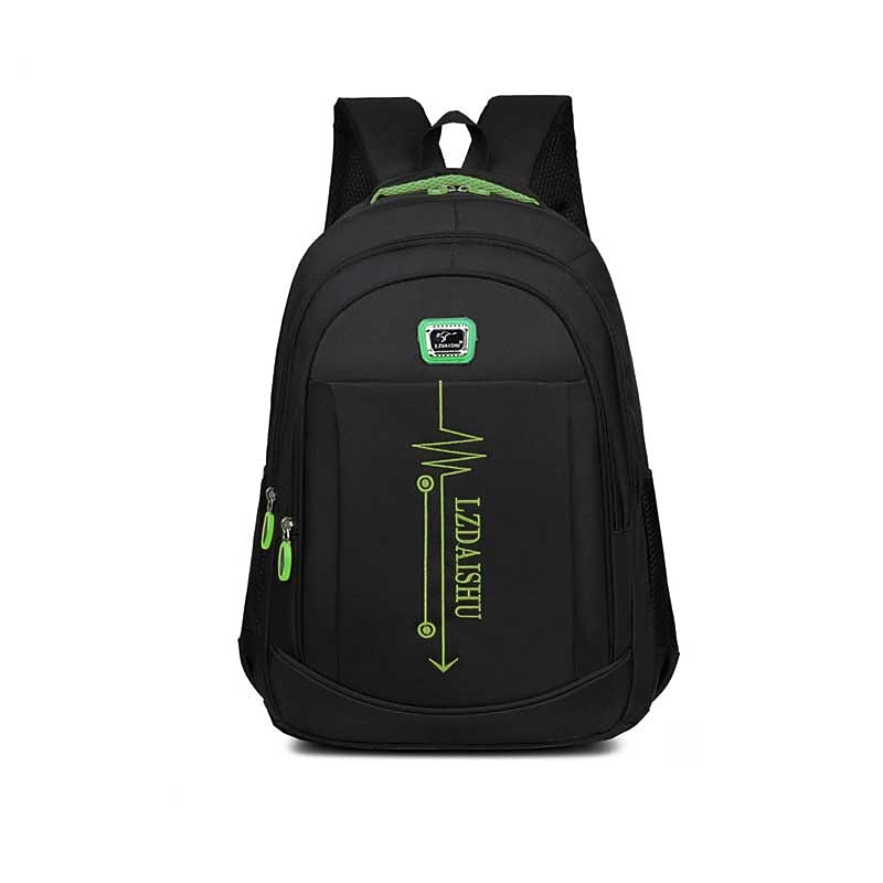 Men's Black School Backpack with Green Accents and USB Port – Lightweight Laptop Bag for Teen Boys, College Students, or Daily Commut - Main Image