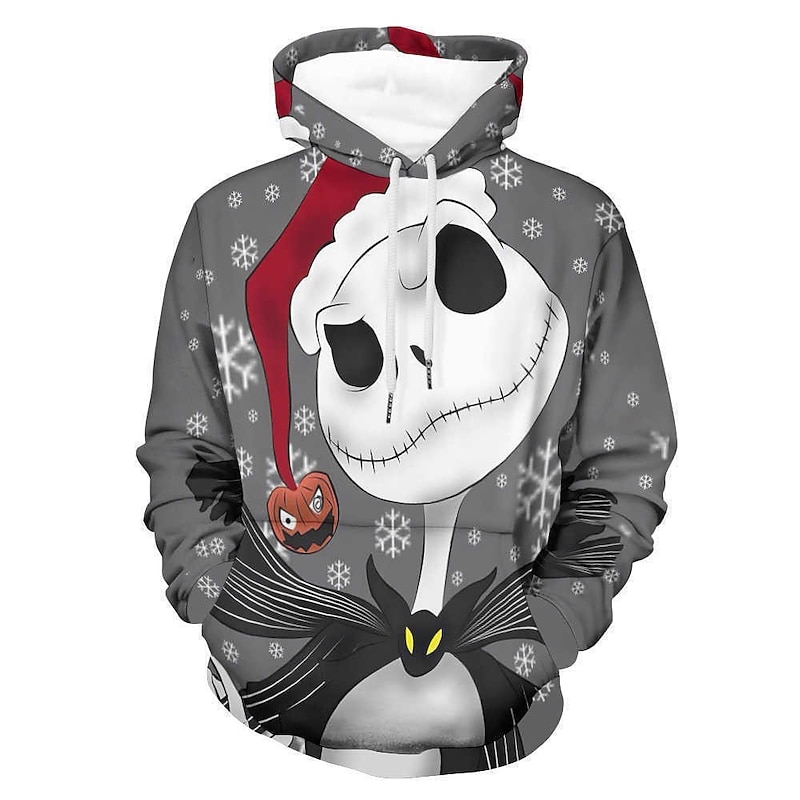 Jack Skellington Hoodie Cartoon Manga Anime 3D Front Pocket Graphic For Couple's Men's Women's Adults' Halloween Carnival Masquerade 3D Print Party Casual Daily