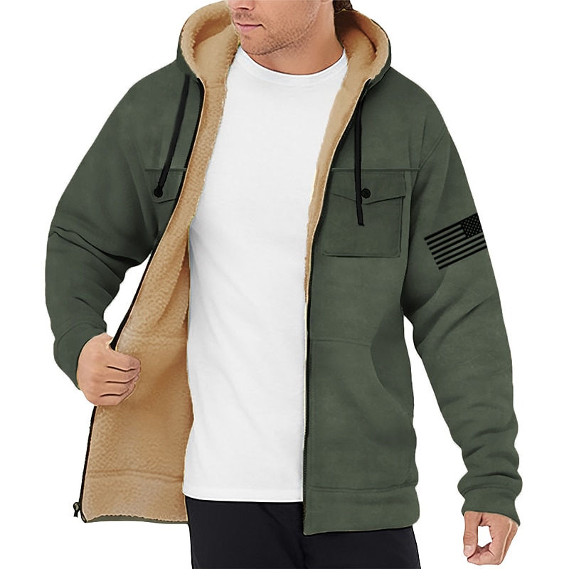 Men's Graphic Prints National Flag Hoodie Hoodies Sweatshirt Daily Casual Long Sleeve Hooded Vacation Holiday Going out Blue Brown Multi Pocket Fleece Winter Designer2