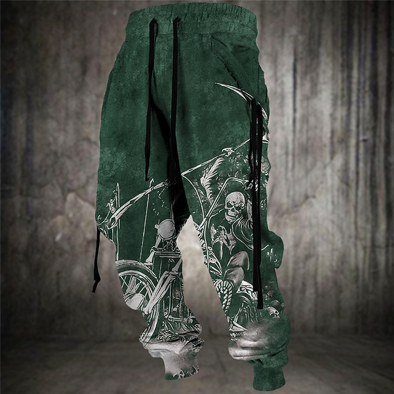 Skull Punk Gothic Men's 3D Print Sweatpants Joggers Pants Trousers Outdoor Street Casual Daily Polyester Black Blue Brown S M L Mid Waist Elasticity Pants3