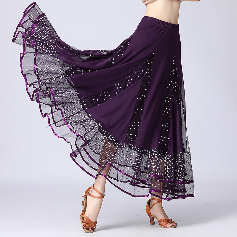 Ballroom Dance Skirts Printing Splicing Tulle Women's Performance Training High Polyester