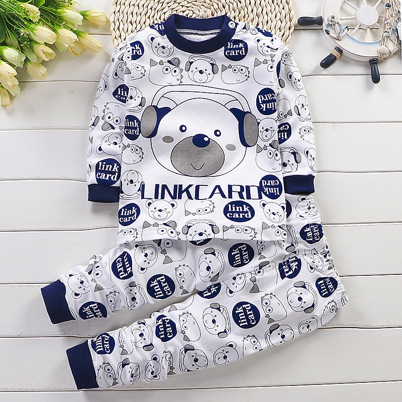 Toddler Boys 2 Pieces Pajama Sets Long Sleeve AB022 AB01 AB04 Animal Cartoon Crewneck Spring Fall Daily Home 3-7 Years4