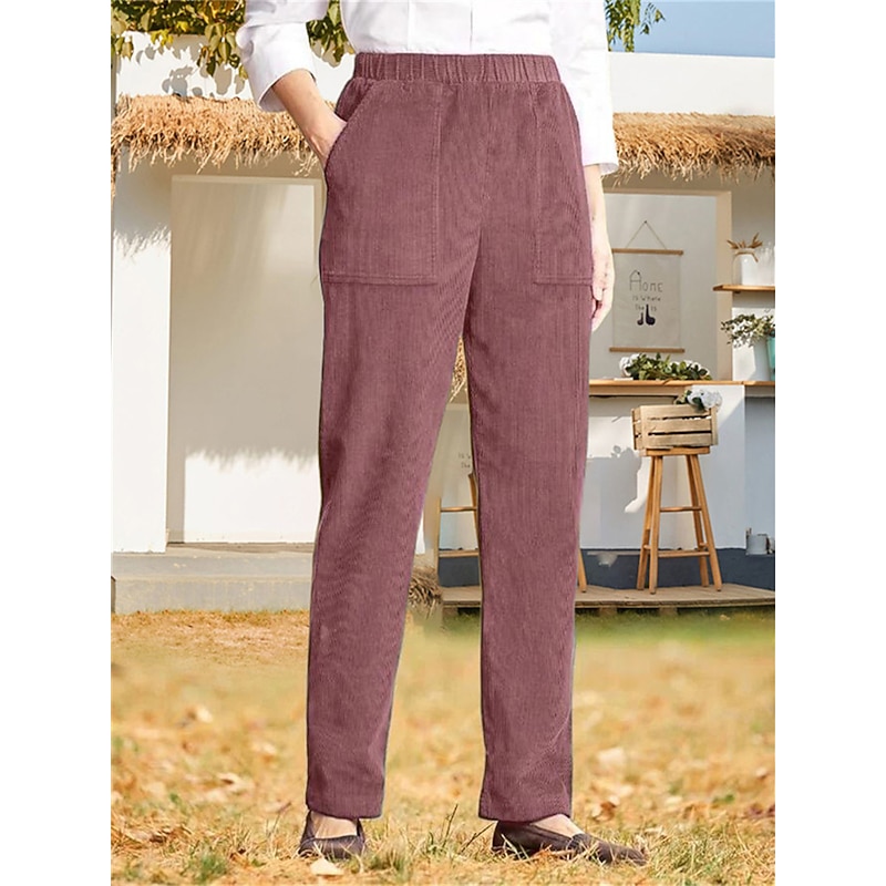 Women's Corduroy Pants Chinos Pants Trousers Streetwear Casual Full Length High Waist Solid Colored Pocket Elastic Waist High Cut Breathability Soft Comfortable Micro-elastic Outdoor Street Daily4