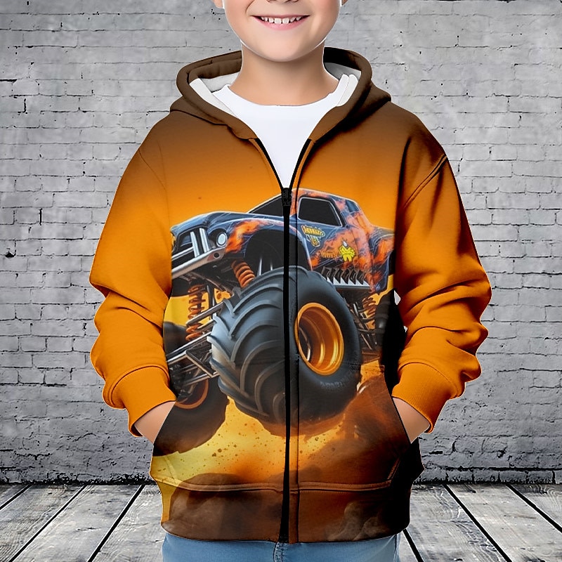Boys 3D Car Hoodie Coat Outerwear Long Sleeve 3D Print Fall Winter Fashion Streetwear Cool Kids 3-12 Years Outdoor Casual Daily Regular Fit3