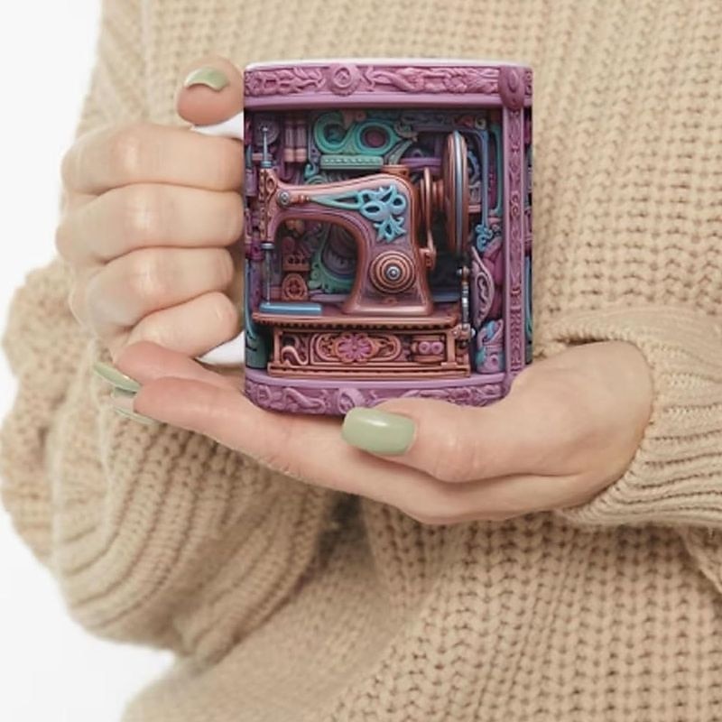 3D Sewing Mug, 3D Floral Sewing Machine, 3D Sewing Machine Mug, Ceramic Coffee Mug, 3D Coffee Mug Wrap, Sewing Gift for Women, Christmas Gift Xmas Gift4