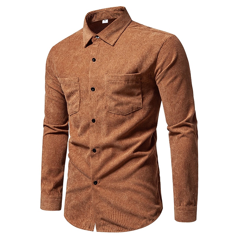 Men's Shirt Casual Shirt Corduroy Shirt Black Yellow Pink Purple Brown Long Sleeve Plain Lapel Street Vacation Basic Clothing Apparel Fashion Leisure3