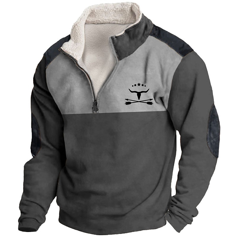Men's Graphic Color Block Cowboy Sweatshirts Sweatshirt Zip Sweatshirt Long Sleeve Sweatshirt Quarter Zip Daily Basic Casual 3D Print Vacation Holiday Going out Print Fleece Fall & Winter4