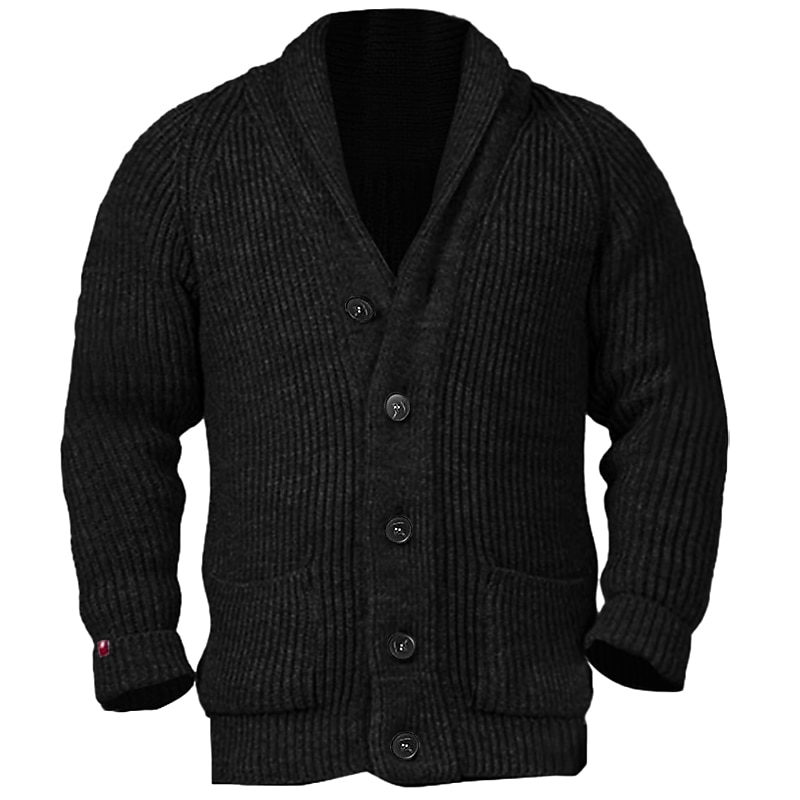 Men's Cardigan Sweater Cropped Sweater Knit Sweater Ribbed Knit Regular Button Up Plain Shawl Collar Warm Ups Modern Contemporary Casual Daily Wear Clothing Apparel Fall Winter Black Brown M L XL2