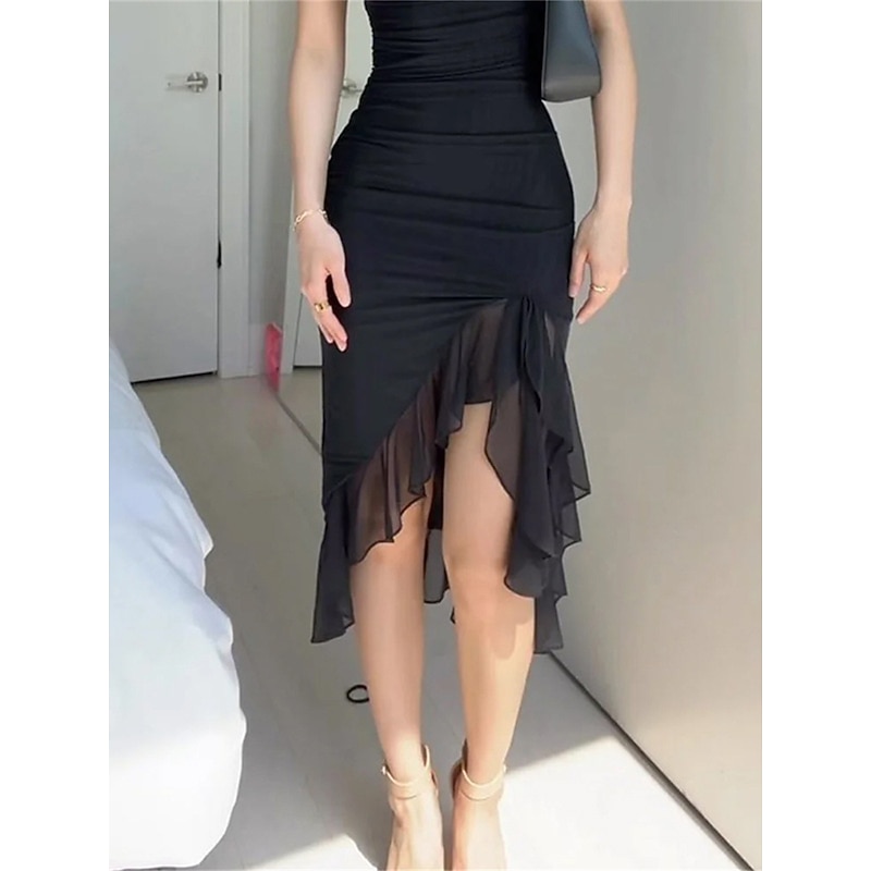 Women's Midi Dress Black Dress Graduation Dress Party Dress Cocktail Dress Fashion Party Hot Winter Dress Vacation Wedding Guest Slim Pure Color Sleeveless Crew Neck Black Rose Spring Fall Winter3
