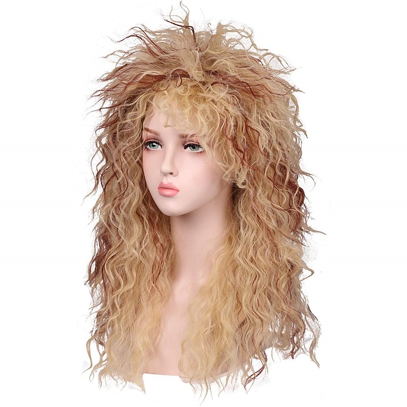 ColorGround Long Curly 80s Women Blonde with Reddish Brown Rocker Wig Halloween Wigs3