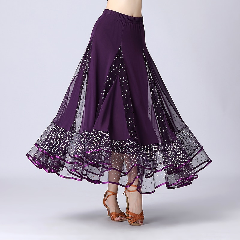 Ballroom Dance Skirts Printing Splicing Tulle Women's Performance Training High Polyester3
