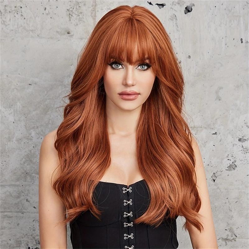 22inch Soft And Nature Long Curly Wigs Light Brown Wigs With Bangs Wigs For Women For Daily Life2
