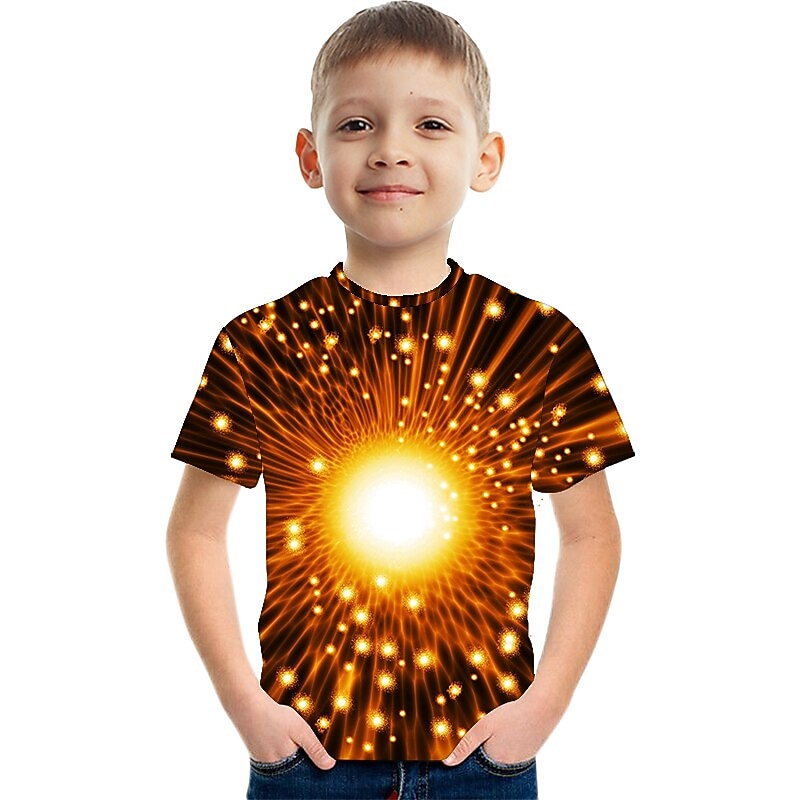 Boys 3D Color Block Rainbow Optical Illusion T shirt Short Sleeve 3D Print Summer Sports Streetwear Basic Kids School Outdoor3