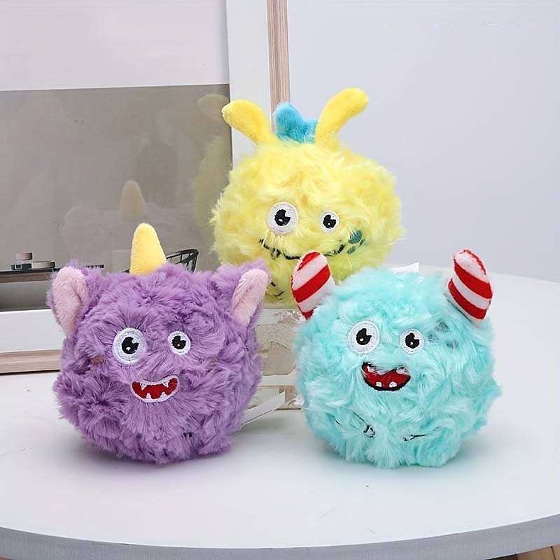 1pc Monster Ball Design Pet Grinding Teeth Squeaky Plush Toy Durable Chew Toy For Dog Interactive Supply