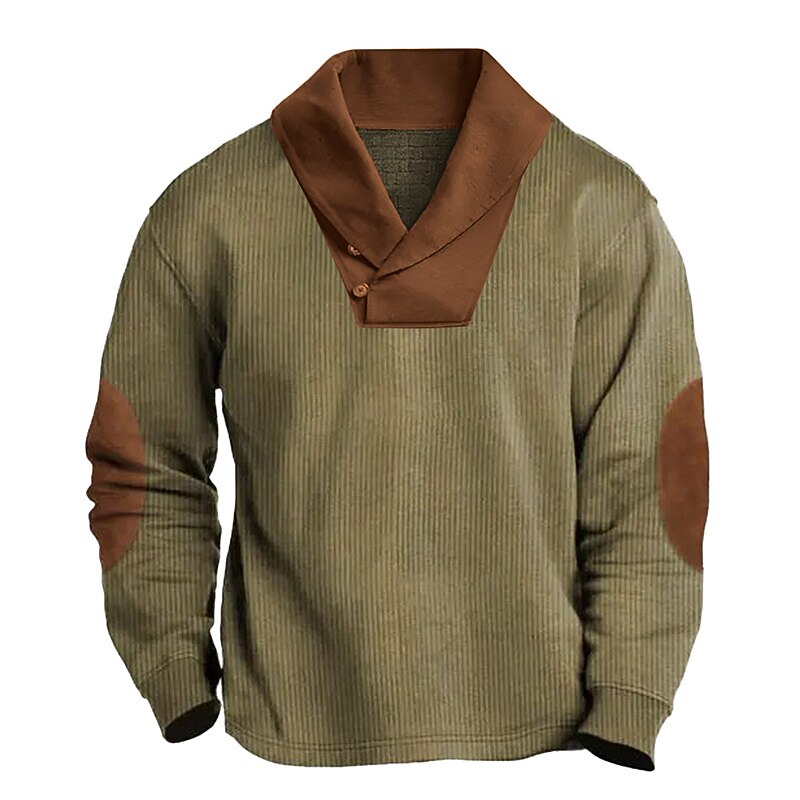 Men's Corduroy Shirt Polo Shirt Casual Sports Lapel Long Sleeve Vintage Old Money Style Color Block Patchwork Spring &  Fall Regular Fit Blue Brown Green Corduroy Shirt