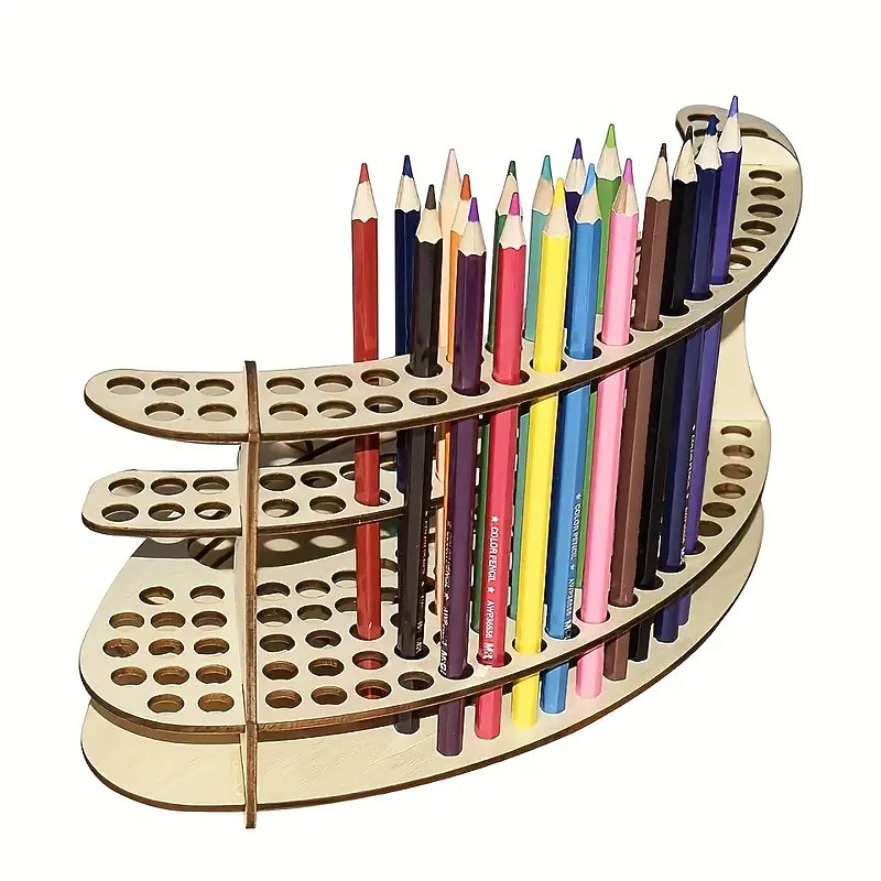 1pc Wooden Paint Brush Holder Holds 105 Brushes Desktop Paint Brush Stand Paint Brush Organizer For Artist Stand Paintbrush Organizer Holding Rack For Pens Paint Brushes Colored Pencils Marker2