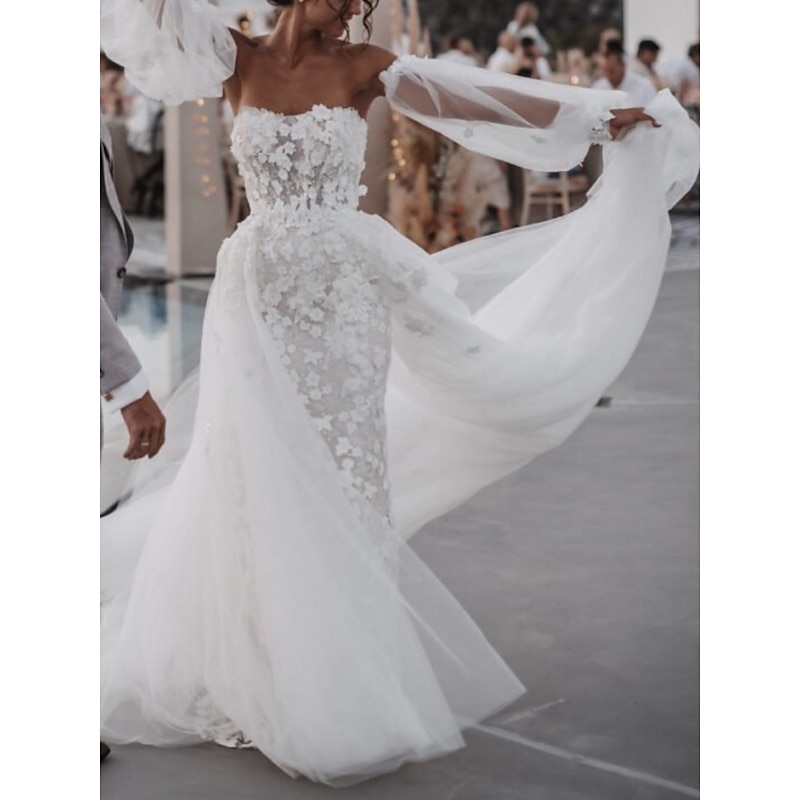 Beach Wedding Hall Formal Wedding Dresses A-Line Sweetheart Long Sleeve Court Train Lace Bridal Gowns With Pleats Appliques 2025 2025 - $276.99