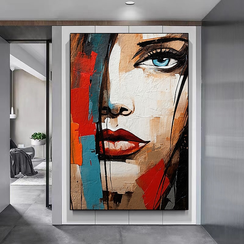 Hand Painted Wall Art Colorful Face painting Wall Art Woman Portrait Canvas Painting Abstract Girl Oil Painting Wall Decor Art Home Decoration ready to hang or canvas4