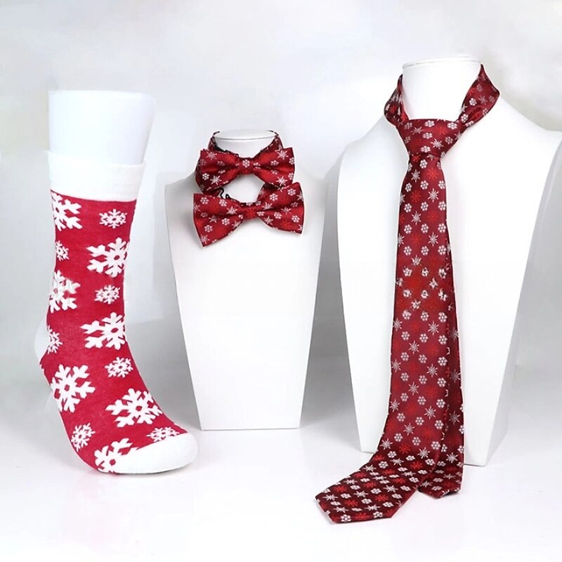 Christmas Outfits Set 5Pcs Santa Claus Christmas Socks Bow Tie Men's Classic Style Christmas Eve Paty