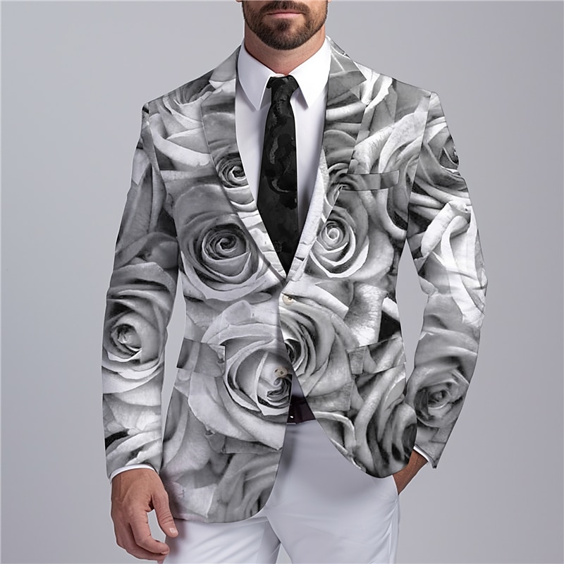 Men's Rose Long Sleeve Turndown Business Work Wear to work Going out Buttons Print Multi Pocket3
